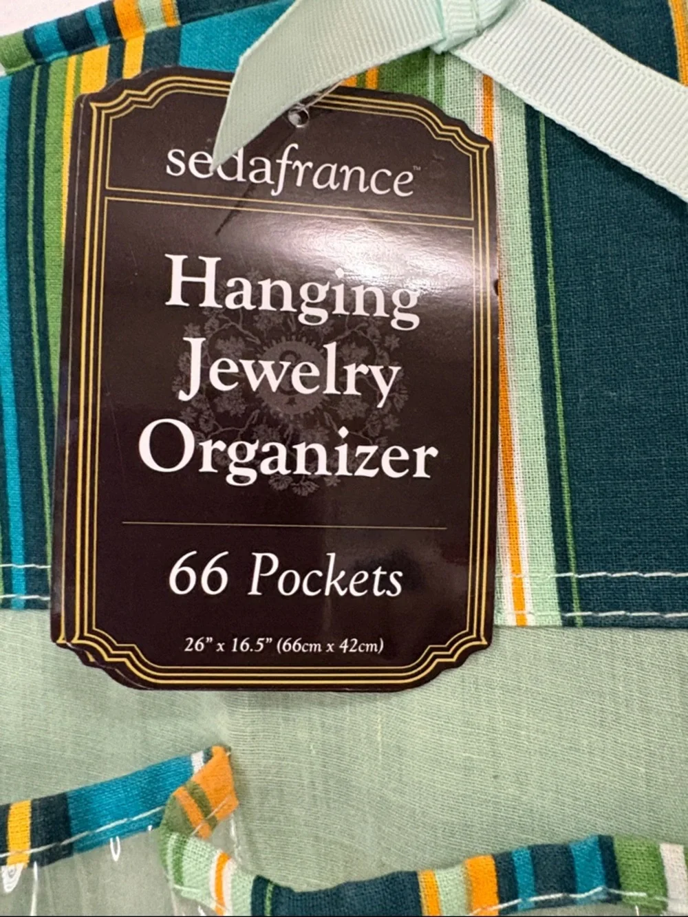 Green Striped 66-Pocket Hanging Jewelry Organizer